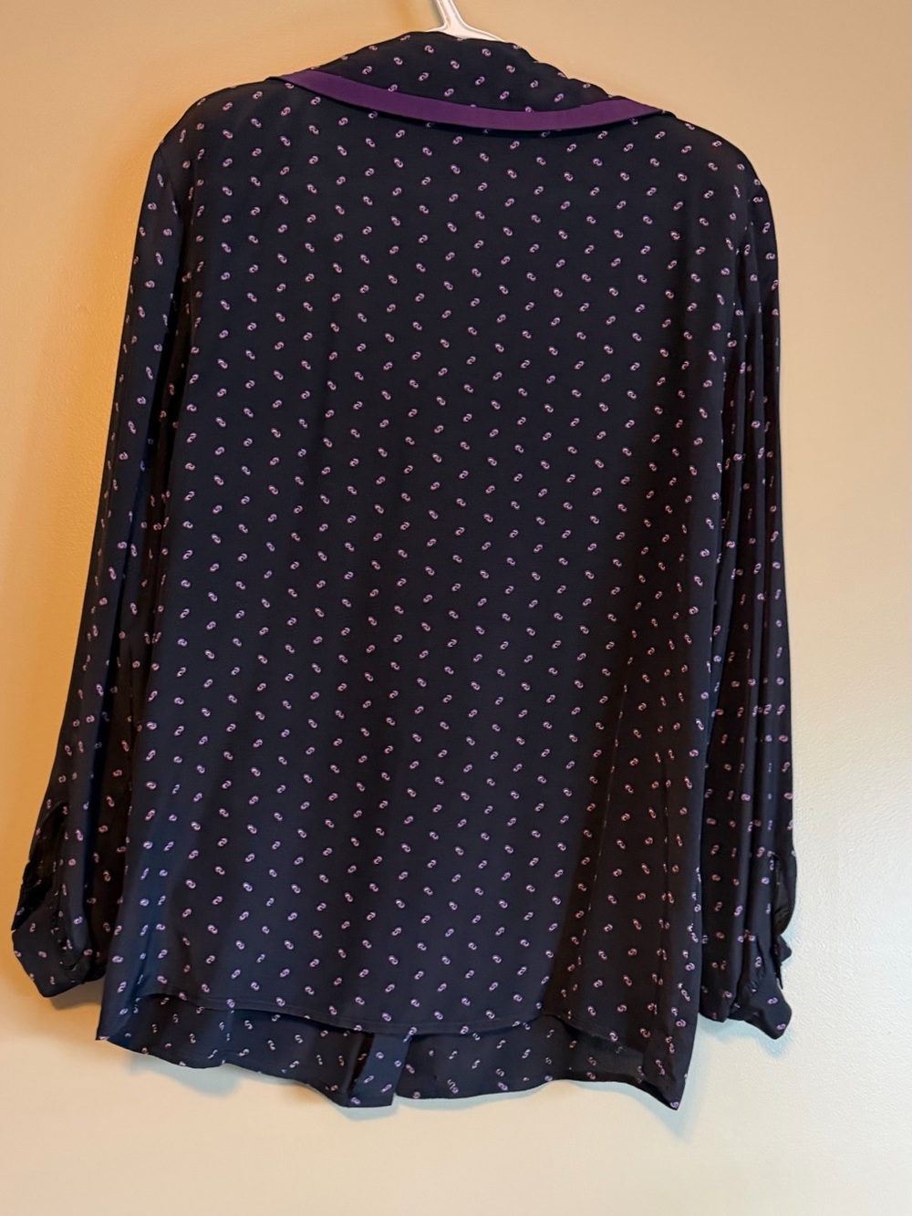 Vintage 80’s Louben Black & Purple Paisley Scroll Print Oversized Collar Blouse - Picture 5 of 10
